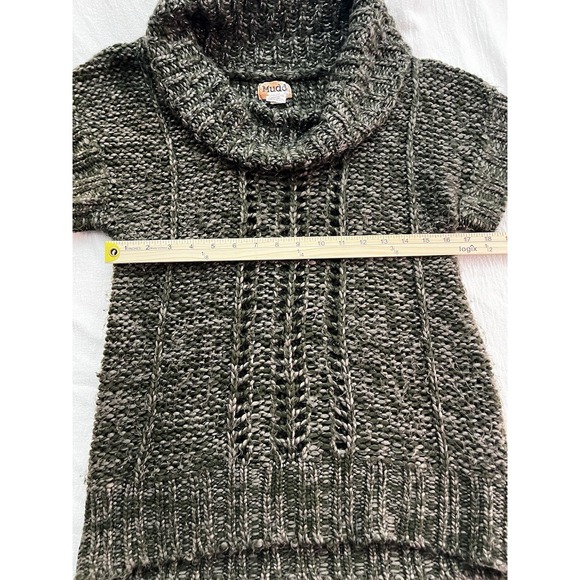 Mudd Open Knit Sweater Juniors Large Short Sleeve Green Shimmer Cowl Neck Y2K - Picture 9 of 16